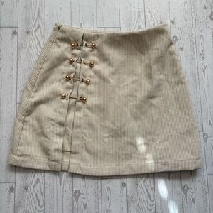 SHEIN Corduroy Cream Mini Skirt with Gold Accents